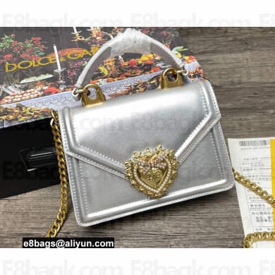 Dolce & Gabbana Small Devotion Top Handle Bag in Calfskin Silver