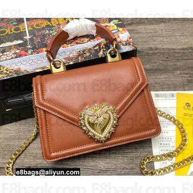 Dolce & Gabbana Small Devotion Top Handle Bag in Calfskin Brown