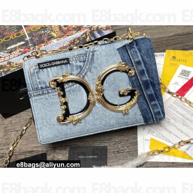 Dolce & Gabbana DG Girls shoulder bag in patchwork denim and plain calfskin