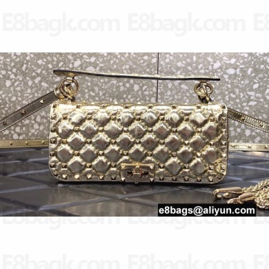 Valentino Rockstud Spike shoulder bag with chain in calfskin Metallic Gold 2022