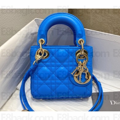 Lady Dior Micro Bag in Cannage Calfskin Blue 2022