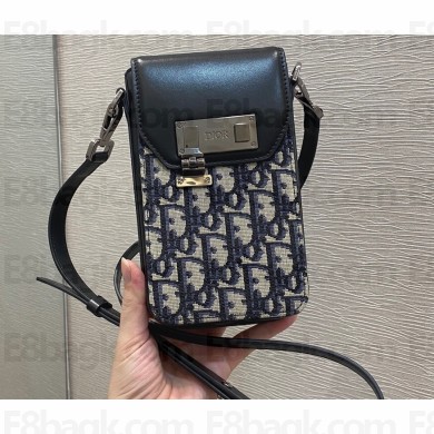 Dior Vertical Pouch Bag in Oblique Jacquard and Black Smooth Calfskin 2022