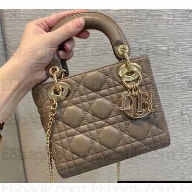 Lady Dior Mini Bag in Cannage Lambskin with Tonal enamel Charms Taupe 2022