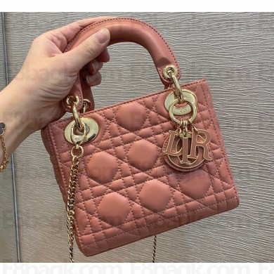 Lady Dior Mini Bag in Cannage Lambskin with Tonal enamel Charms Coral Pink 2022