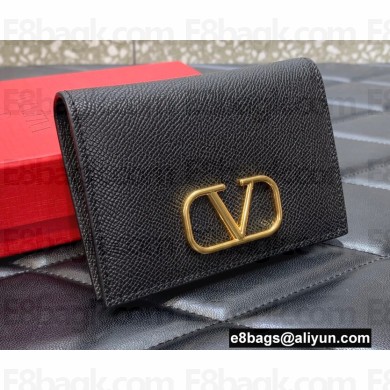 Valentino VLogo Signature Grainy Calfskin Bi-fold Wallet Black 2022