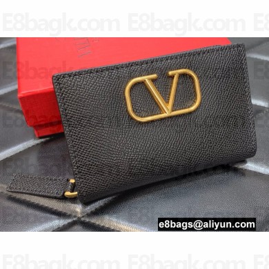 Valentino VLogo Signature Grainy Calfskin Zip Wallet Black 2022