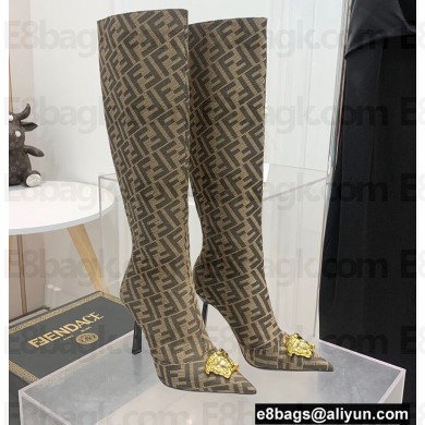 Fendi x Versace Heel 10.5cm Fendace FF Jacquard High Boots Brown 2022