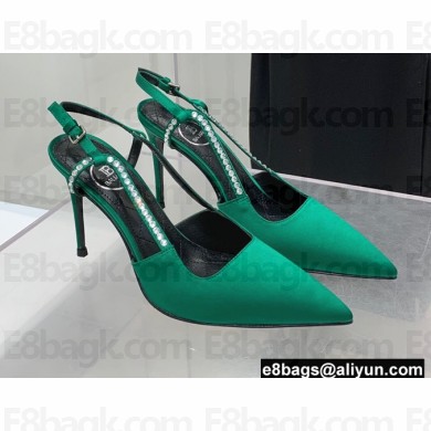 Balmain Heel 9.5cm Madison Crystal-embellished Satin Slingback Pumps Green 2022