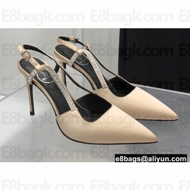 Balmain Heel 9.5cm Madison Crystal-embellished Satin Slingback Pumps Beige 2022