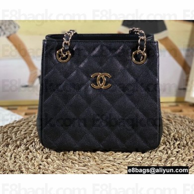 Chanel Caviar Leather Mini Shopping Tote Bag AS3176 Black 2022