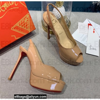 Christian Louboutin Heel 12.5cm Platform 4cm Patent Leather Peep-toe Slingback Pumps Nude