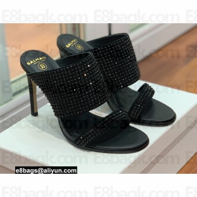 Balmain Heel 10.5cm Suede Crystal Mules All Black 2022