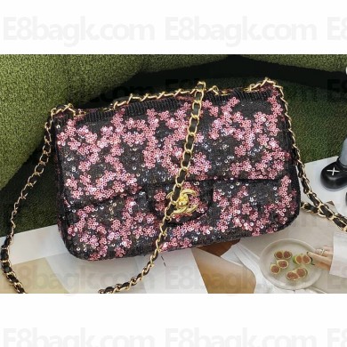 Chanel Navy Blue/Red Sequins Medium Classic Flap Bag 2022