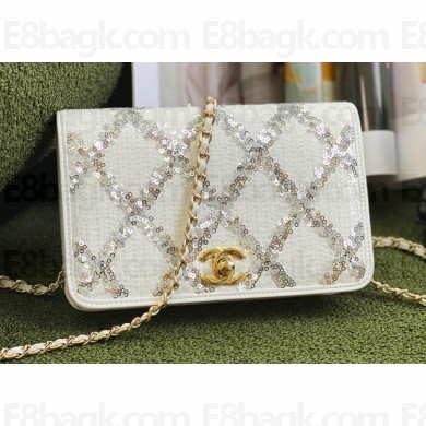 Chanel Embroidered Sequins Wallet on Chain WOC Bag AP2888 White 2022