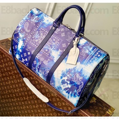 Louis Vuitton Keepall 50B Bag M20558 Blue Monogram Bandana Print