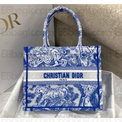 Dior Small Book Tote Bag in Toile de Jouy Transparent Canvas Fluorescent Blue 2022