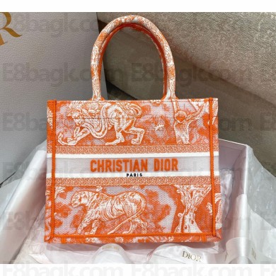Dior Small Book Tote Bag in Toile de Jouy Transparent Canvas Fluorescent Orange 2022
