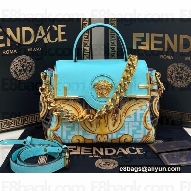 Fendi x Versace Fendace La Medusa Medium Handbag Gold Baroque print Blue 2022
