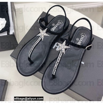 Chanel Crystal Star Thong Sandals Black 2022