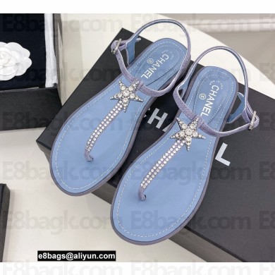 Chanel Crystal Star Thong Sandals Light Blue 2022