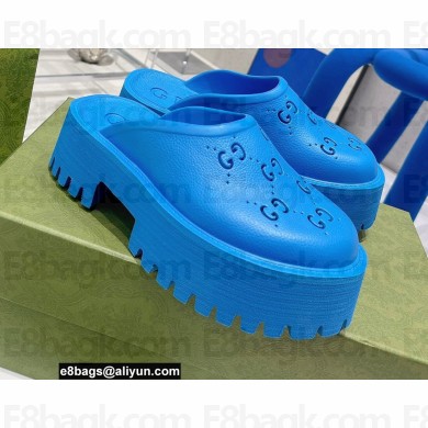 Gucci perforated GG rubber platform slip-on sandals Blue 2022