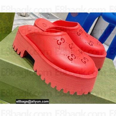 Gucci perforated GG rubber platform slip-on sandals Red 2022