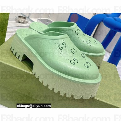 Gucci perforated GG rubber platform slip-on sandals Light Green 2022