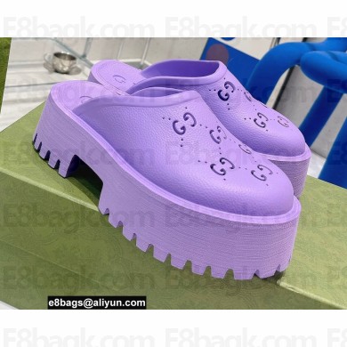 Gucci perforated GG rubber platform slip-on sandals Purple 2022