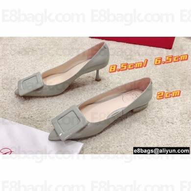 Roger Vivier Heel 2cm/6.5cm/8.5cm Viv' In The City Lacquered Buckle Ballerinas/Pumps Patent Gray