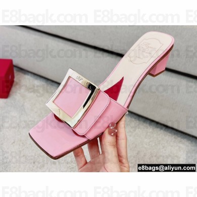 Roger Vivier Heel 4.5cm Love Metal Buckle Mules in Patent Leather Pink