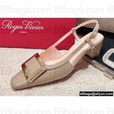Roger Vivier Heel 4.5cm Belle Vivier Metal Buckle Slingback Pumps in Patent Leather Beige
