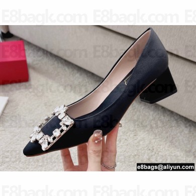 Roger Vivier Heel 4.5cm Strass Buckle Pumps in Satin Black