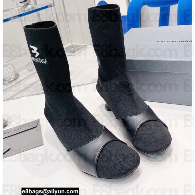 Balenciaga Heel 5cm Sock Bootie in smooth calfskin and recycled knit Black 2022