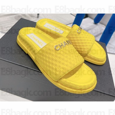 Chanel Logo Checked wool fabric Mules Yellow 2022