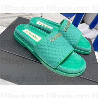 Chanel Logo Checked wool fabric Mules Green 2022