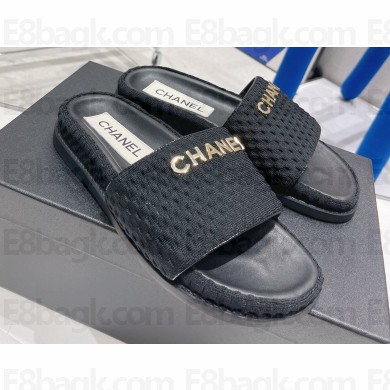 Chanel Logo Checked wool fabric Mules Black 2022