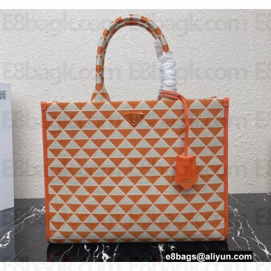 Prada Symbole jacquard fabric Large handbag 1BA356 Orange 2022