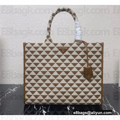 Prada Symbole jacquard fabric Large handbag 1BA356 Brown 2022