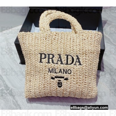 Cheap Sale Prada Small raffia tote bag Creamy 2022