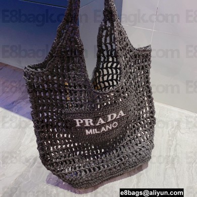 Cheap Sale Prada raffia tote bag 1BG424 Black 2022