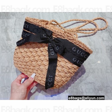 Cheap Sale Gucci raffia tote bag with Black Bow 2022