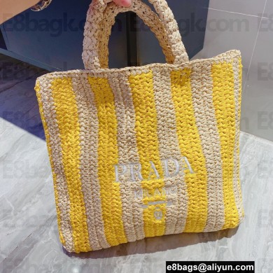 Cheap Sale Prada Large raffia tote bag Yellow 2022