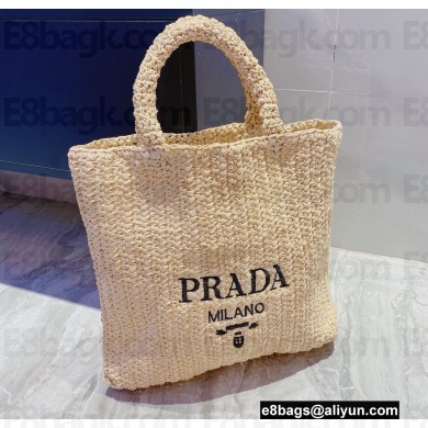 Cheap Sale Prada Large raffia tote bag Creamy 2022