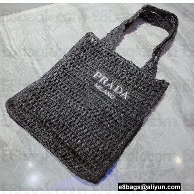Cheap Sale Prada raffia tote bag 1BG393 Black 2022