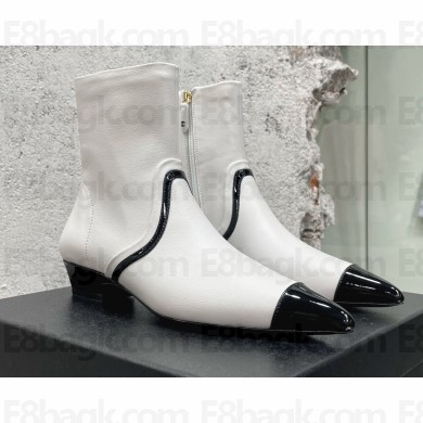 Chanel Heel 3cm Patent and Calfskin Boots White 2022