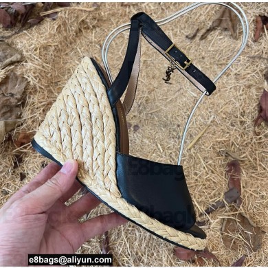 Saint Laurent Paloma Wedge Espadrilles In Smooth Leather Black 2022