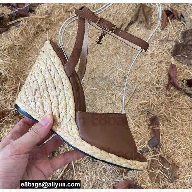 Saint Laurent Paloma Wedge Espadrilles In Smooth Leather Brown 2022