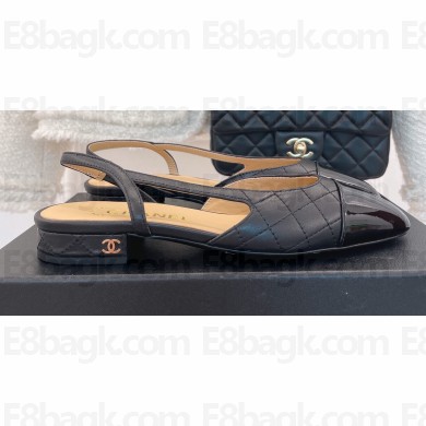 Chanel Lambskin and Patent Calfskin Slingbacks G39221 Black 2022