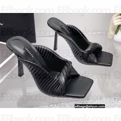 Versace Heel 10.5cm Twisted pleated leather Mules Black 2022