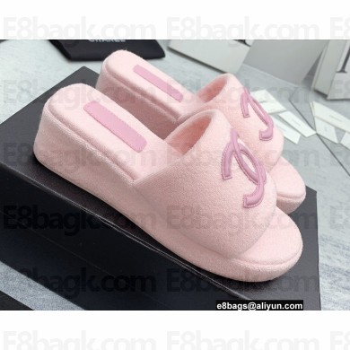 Chanel CC Logo Fabric Platform Mules Slide Sandals Pink 2022